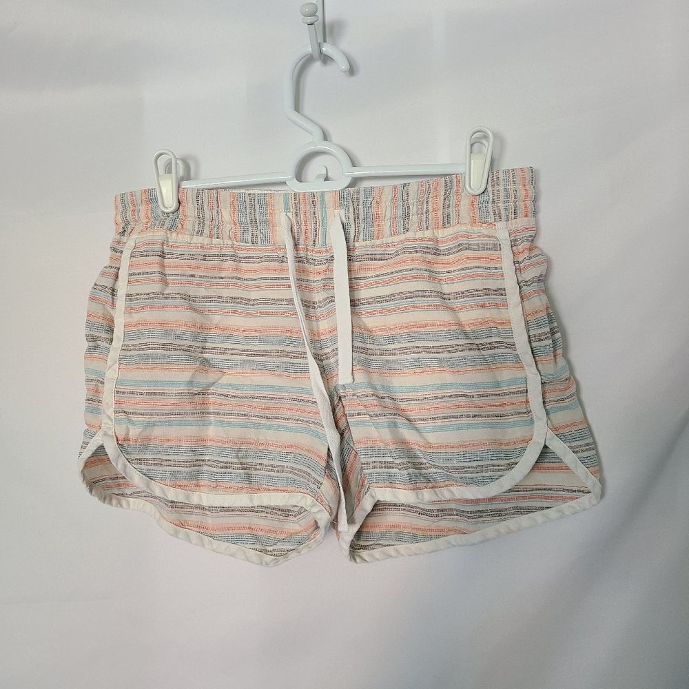 Athleta 100% Linen Striped Pull-on Shorts with Elastic waist and tie closure sz